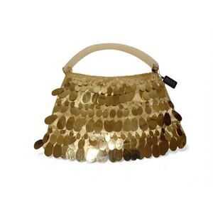 Bijoux Terner Bag Gold Beads Metal Teardrop Decoration Satin Vtg Plastic Handle